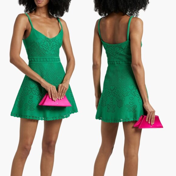 Valentino Garavani Pointelle-Knit Cotton-Blend Mini Dress Emerald Green $2980 - Picture 1 of 4